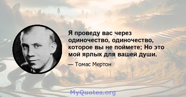 Я проведу вас через одиночество, одиночество, которое вы не поймете; Но это мой ярлык для вашей души.