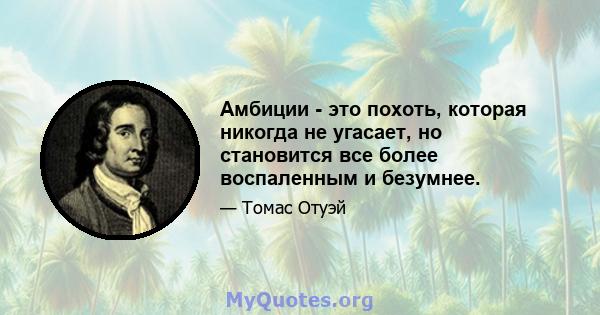 Амбиции - это похоть, которая никогда не угасает, но становится все более воспаленным и безумнее.