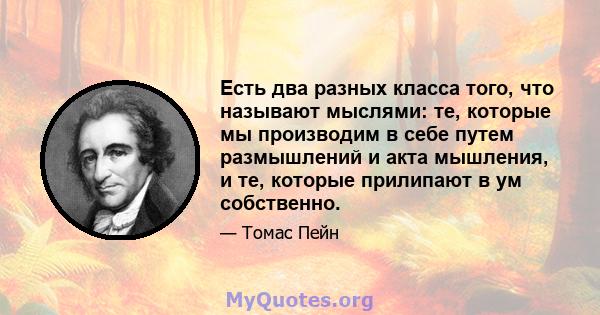 Есть два разных класса того, что называют мыслями: те, которые мы производим в себе путем размышлений и акта мышления, и те, которые прилипают в ум собственно.