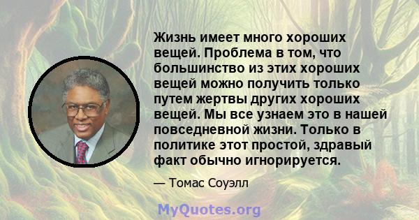 Жизнь имеет много хороших вещей. Проблема в том, что большинство из этих хороших вещей можно получить только путем жертвы других хороших вещей. Мы все узнаем это в нашей повседневной жизни. Только в политике этот