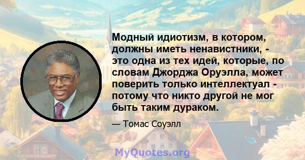 Модный идиотизм, в котором, должны иметь ненавистники, - это одна из тех идей, которые, по словам Джорджа Оруэлла, может поверить только интеллектуал - потому что никто другой не мог быть таким дураком.