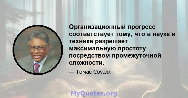 Организационный прогресс соответствует тому, что в науке и технике разрешает максимальную простоту посредством промежуточной сложности.