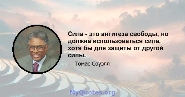 Сила - это антитеза свободы, но должна использоваться сила, хотя бы для защиты от другой силы.