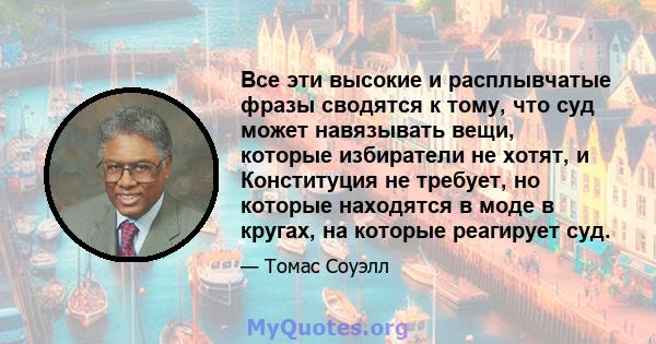 Все эти высокие и расплывчатые фразы сводятся к тому, что суд может навязывать вещи, которые избиратели не хотят, и Конституция не требует, но которые находятся в моде в кругах, на которые реагирует суд.