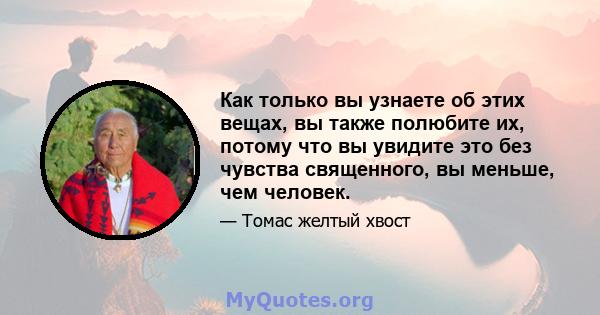 Как только вы узнаете об этих вещах, вы также полюбите их, потому что вы увидите это без чувства священного, вы меньше, чем человек.