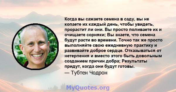 Когда вы сажаете семена в саду, вы не копаете их каждый день, чтобы увидеть, прорастит ли они. Вы просто поливаете их и очищаете сорняки; Вы знаете, что семена будут расти во времени. Точно так же просто выполняйте свою 