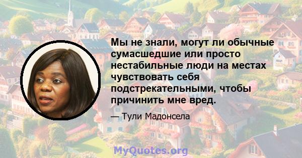 Мы не знали, могут ли обычные сумасшедшие или просто нестабильные люди на местах чувствовать себя подстрекательными, чтобы причинить мне вред.