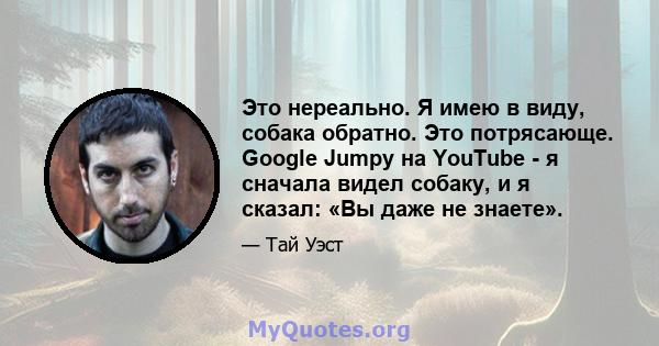 Это нереально. Я имею в виду, собака обратно. Это потрясающе. Google Jumpy на YouTube - я сначала видел собаку, и я сказал: «Вы даже не знаете».