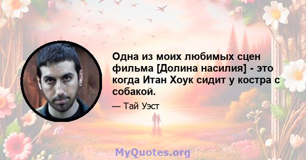 Одна из моих любимых сцен фильма [Долина насилия] - это когда Итан Хоук сидит у костра с собакой.