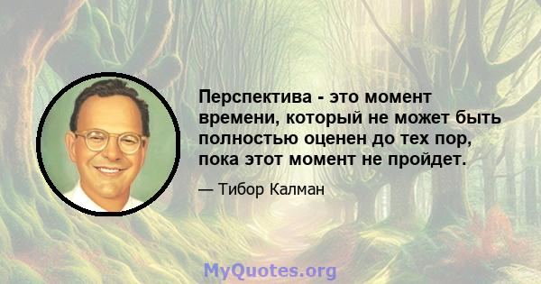 Перспектива - это момент времени, который не может быть полностью оценен до тех пор, пока этот момент не пройдет.