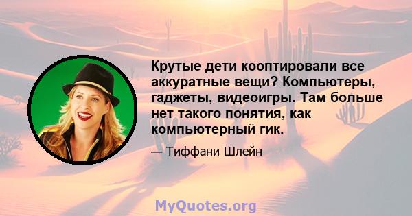 Крутые дети кооптировали все аккуратные вещи? Компьютеры, гаджеты, видеоигры. Там больше нет такого понятия, как компьютерный гик.