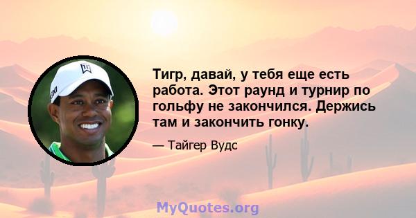 Тигр, давай, у тебя еще есть работа. Этот раунд и турнир по гольфу не закончился. Держись там и закончить гонку.