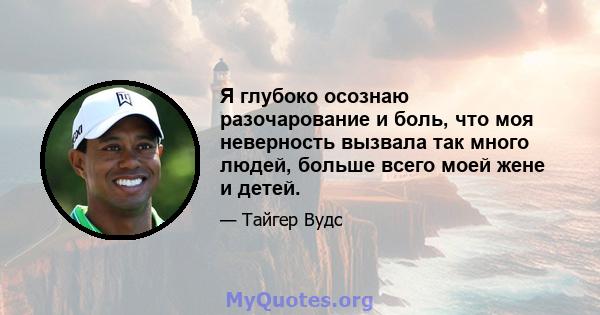 Я глубоко осознаю разочарование и боль, что моя неверность вызвала так много людей, больше всего моей жене и детей.