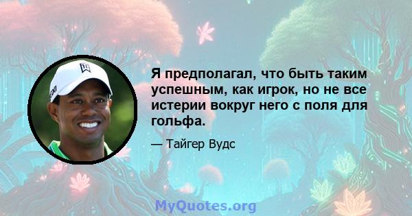 Я предполагал, что быть таким успешным, как игрок, но не все истерии вокруг него с поля для гольфа.