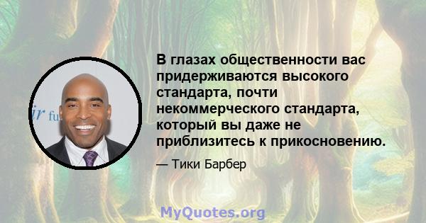 В глазах общественности вас придерживаются высокого стандарта, почти некоммерческого стандарта, который вы даже не приблизитесь к прикосновению.