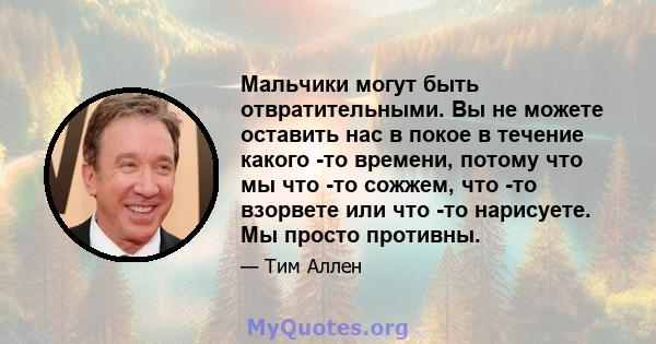 Мальчики могут быть отвратительными. Вы не можете оставить нас в покое в течение какого -то времени, потому что мы что -то сожжем, что -то взорвете или что -то нарисуете. Мы просто противны.