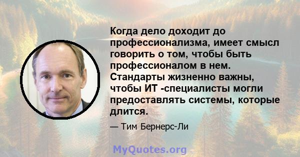 Когда дело доходит до профессионализма, имеет смысл говорить о том, чтобы быть профессионалом в нем. Стандарты жизненно важны, чтобы ИТ -специалисты могли предоставлять системы, которые длится.