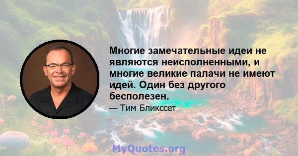 Многие замечательные идеи не являются неисполненными, и многие великие палачи не имеют идей. Один без другого бесполезен.