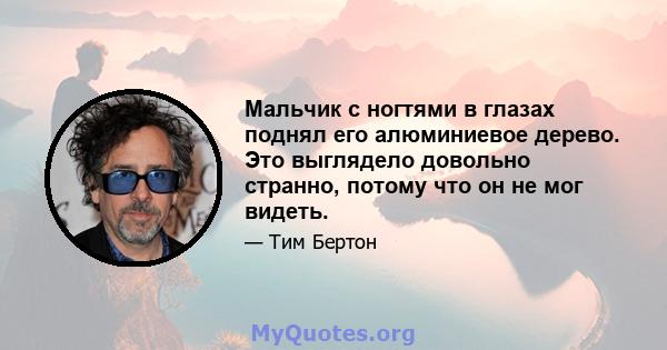 Мальчик с ногтями в глазах поднял его алюминиевое дерево. Это выглядело довольно странно, потому что он не мог видеть.