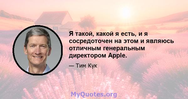 Я такой, какой я есть, и я сосредоточен на этом и являюсь отличным генеральным директором Apple.