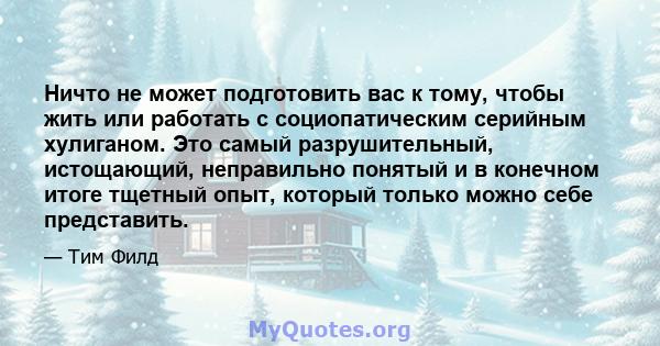 Ничто не может подготовить вас к тому, чтобы жить или работать с социопатическим серийным хулиганом. Это самый разрушительный, истощающий, неправильно понятый и в конечном итоге тщетный опыт, который только можно себе