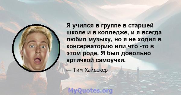 Я учился в группе в старшей школе и в колледже, и я всегда любил музыку, но я не ходил в консерваторию или что -то в этом роде. Я был довольно артичкой самоучки.