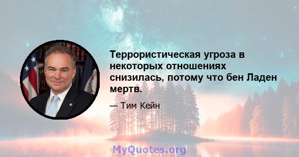 Террористическая угроза в некоторых отношениях снизилась, потому что бен Ладен мертв.