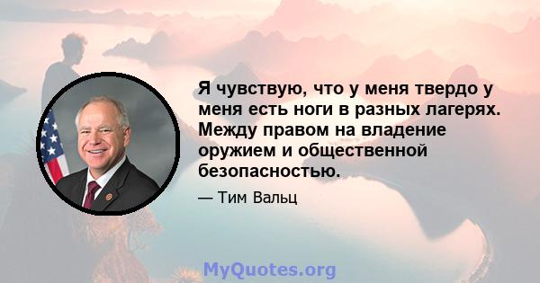 Я чувствую, что у меня твердо у меня есть ноги в разных лагерях. Между правом на владение оружием и общественной безопасностью.