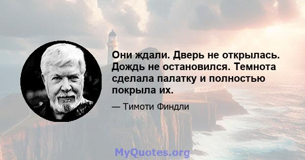 Они ждали. Дверь не открылась. Дождь не остановился. Темнота сделала палатку и полностью покрыла их.