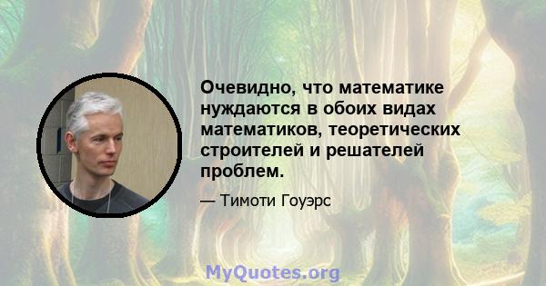 Очевидно, что математике нуждаются в обоих видах математиков, теоретических строителей и решателей проблем.