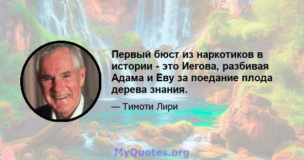 Первый бюст из наркотиков в истории - это Иегова, разбивая Адама и Еву за поедание плода дерева знания.