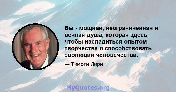 Вы - мощная, неограниченная и вечная душа, которая здесь, чтобы насладиться опытом творчества и способствовать эволюции человечества.