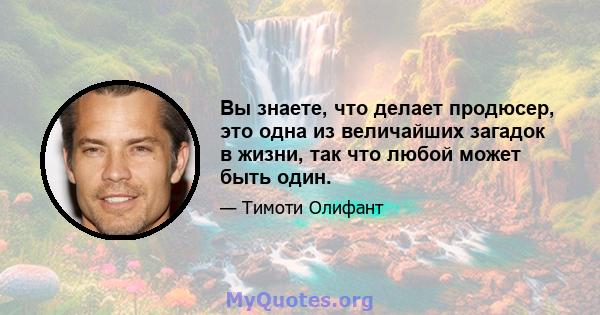 Вы знаете, что делает продюсер, это одна из величайших загадок в жизни, так что любой может быть один.