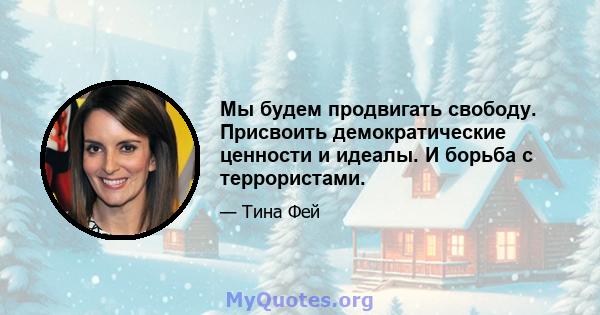 Мы будем продвигать свободу. Присвоить демократические ценности и идеалы. И борьба с террористами.