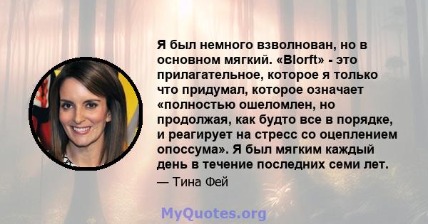 Я был немного взволнован, но в основном мягкий. «Blorft» - это прилагательное, которое я только что придумал, которое означает «полностью ошеломлен, но продолжая, как будто все в порядке, и реагирует на стресс со