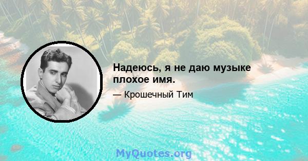 Надеюсь, я не даю музыке плохое имя.