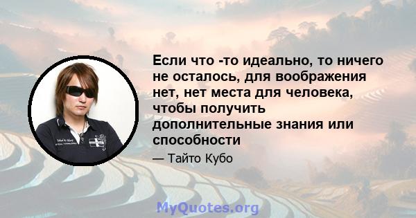 Если что -то идеально, то ничего не осталось, для воображения нет, нет места для человека, чтобы получить дополнительные знания или способности