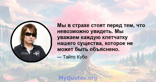 Мы в страхе стоят перед тем, что невозможно увидеть. Мы уважаем каждую клетчатку нашего существа, которое не может быть объяснено.