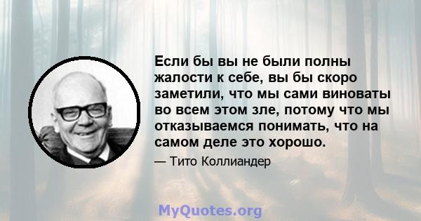 Если бы вы не были полны жалости к себе, вы бы скоро заметили, что мы сами виноваты во всем этом зле, потому что мы отказываемся понимать, что на самом деле это хорошо.