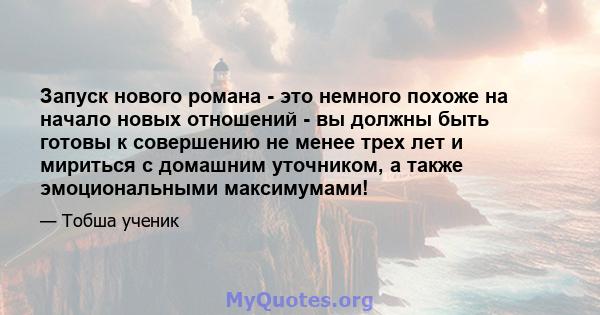 Запуск нового романа - это немного похоже на начало новых отношений - вы должны быть готовы к совершению не менее трех лет и мириться с домашним уточником, а также эмоциональными максимумами!