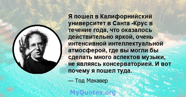 Я пошел в Калифорнийский университет в Санта -Крус в течение года, что оказалось действительно яркой, очень интенсивной интеллектуальной атмосферой, где вы могли бы сделать много аспектов музыки, не являясь