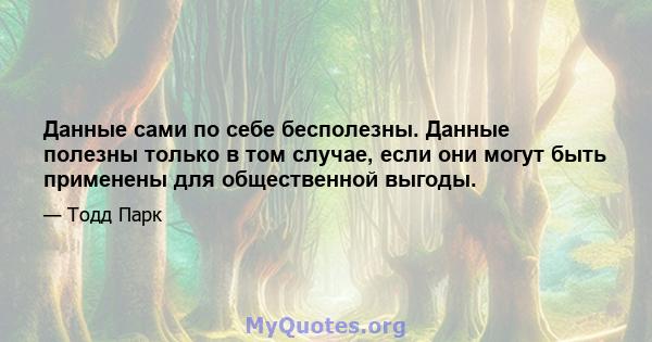 Данные сами по себе бесполезны. Данные полезны только в том случае, если они могут быть применены для общественной выгоды.