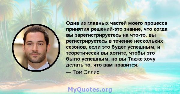 Одна из главных частей моего процесса принятия решений-это знание, что когда вы зарегистрируетесь на что-то, вы регистрируетесь в течение нескольких сезонов, если это будет успешным, и теоретически вы хотите, чтобы это