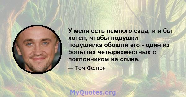 У меня есть немного сада, и я бы хотел, чтобы подушки подушника обошли его - один из больших четырехместных с поклонником на спине.