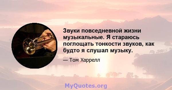 Звуки повседневной жизни музыкальные. Я стараюсь поглощать тонкости звуков, как будто я слушал музыку.