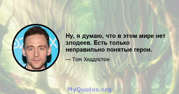 Ну, я думаю, что в этом мире нет злодеев. Есть только неправильно понятые герои.