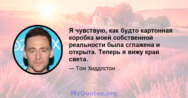 Я чувствую, как будто картонная коробка моей собственной реальности была сглажена и открыта. Теперь я вижу край света.