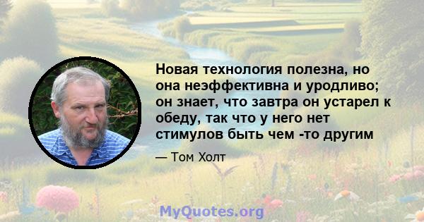 Новая технология полезна, но она неэффективна и уродливо; он знает, что завтра он устарел к обеду, так что у него нет стимулов быть чем -то другим