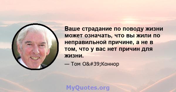 Ваше страдание по поводу жизни может означать, что вы жили по неправильной причине, а не в том, что у вас нет причин для жизни.