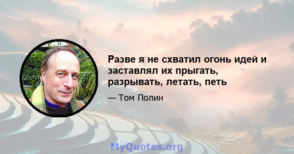 Разве я не схватил огонь идей и заставлял их прыгать, разрывать, летать, петь